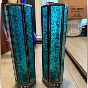 Narrow candle holders blue set of two